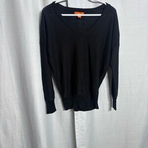 Joe Fresh Black Lightweight Knit Sweater V-Neck Minimal Basic Casual